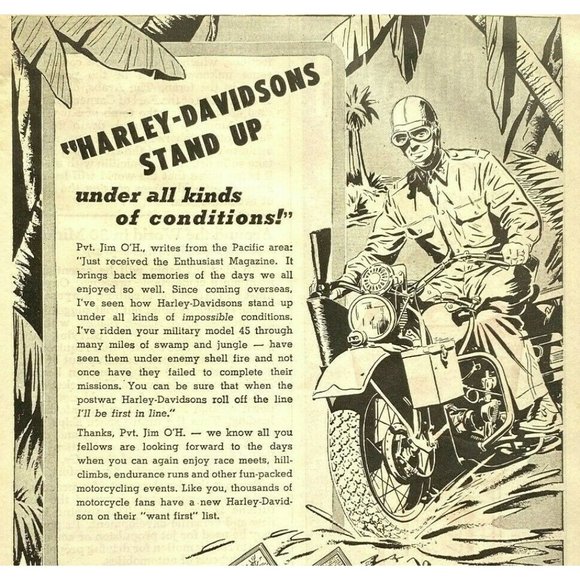 1945 Vintage Old HARLEY DAVIDSONS Stand Up Magazine Print Ad Popular Mechanics - Picture 1 of 4